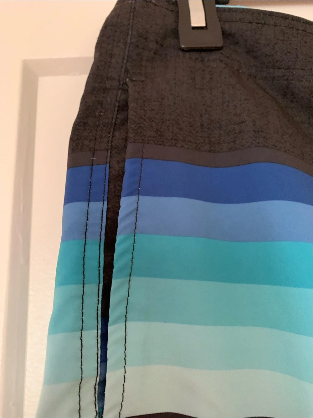 burnside Men's Navy Swim Trunks with Aqua & Teal Stripes